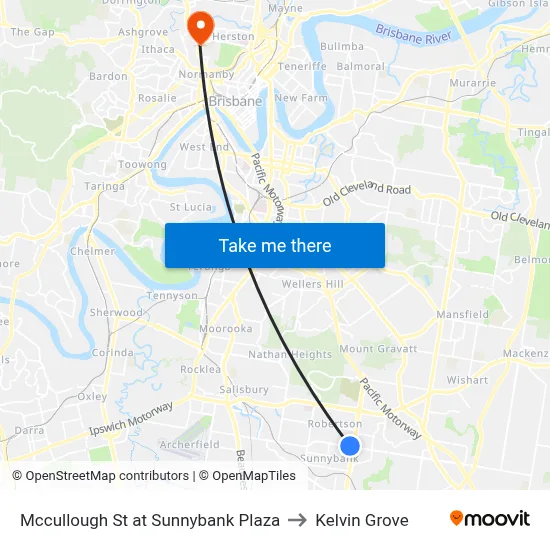 Mccullough St at Sunnybank Plaza to Kelvin Grove map