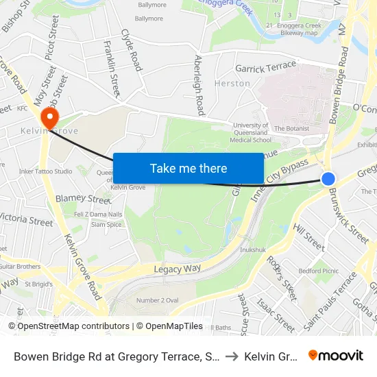 Bowen Bridge Rd at Gregory Terrace, Stop 7 to Kelvin Grove map