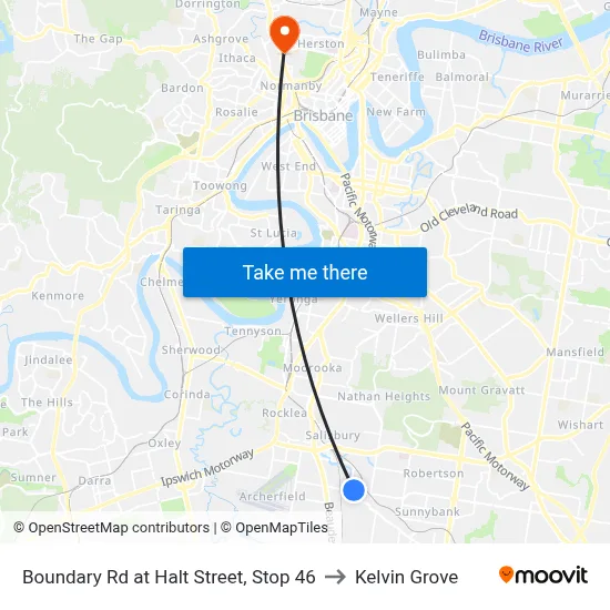 Boundary Rd at Halt Street, Stop 46 to Kelvin Grove map