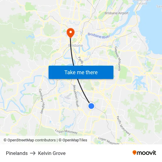 Pinelands to Kelvin Grove map