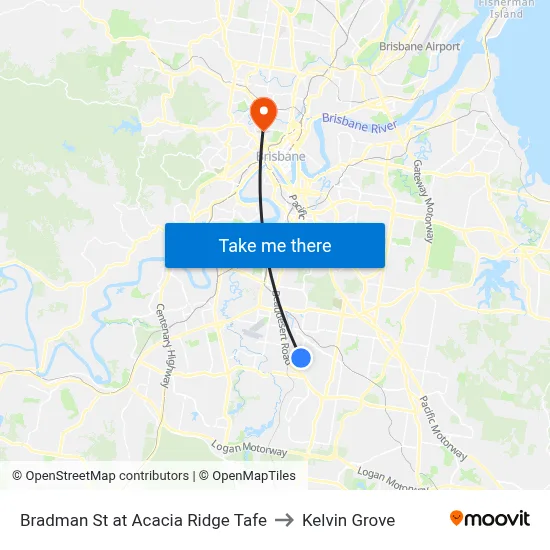 Bradman St at Acacia Ridge Tafe to Kelvin Grove map