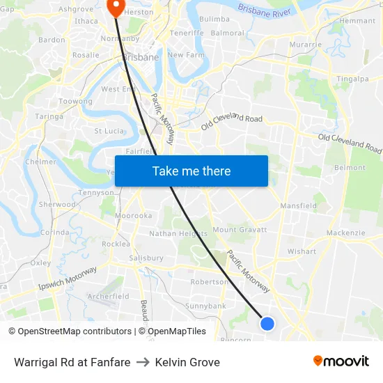Warrigal Rd at Fanfare to Kelvin Grove map