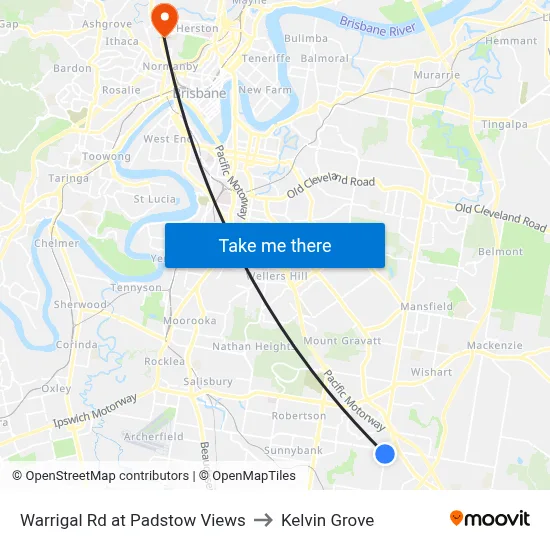 Warrigal Rd at Padstow Views to Kelvin Grove map