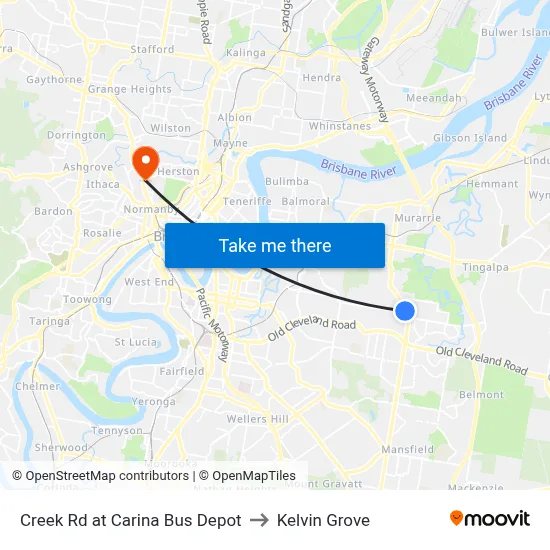 Creek Rd at Carina Bus Depot to Kelvin Grove map