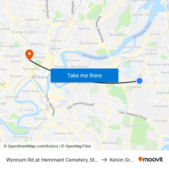 Wynnum Rd at Hemmant Cemetery, Stop 44 to Kelvin Grove map