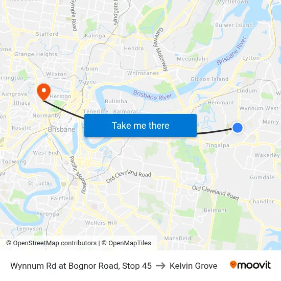 Wynnum Rd at Bognor Road, Stop 45 to Kelvin Grove map