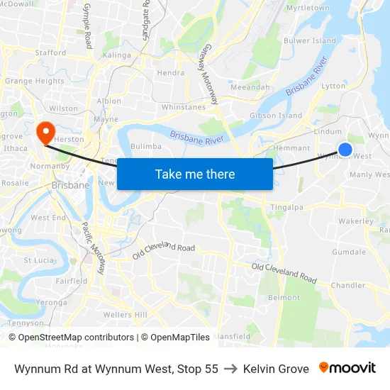 Wynnum Rd at Wynnum West, Stop 55 to Kelvin Grove map