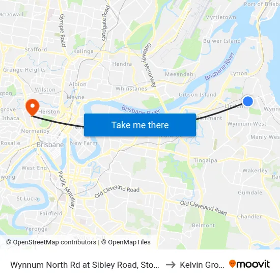 Wynnum North Rd at Sibley Road, Stop 38 to Kelvin Grove map