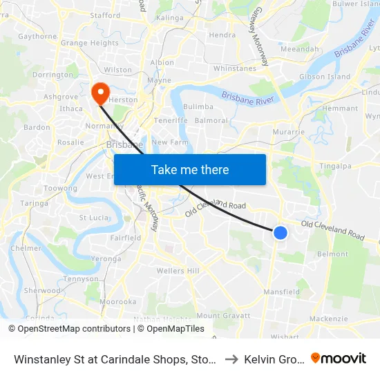 Winstanley St at Carindale Shops, Stop 49 to Kelvin Grove map