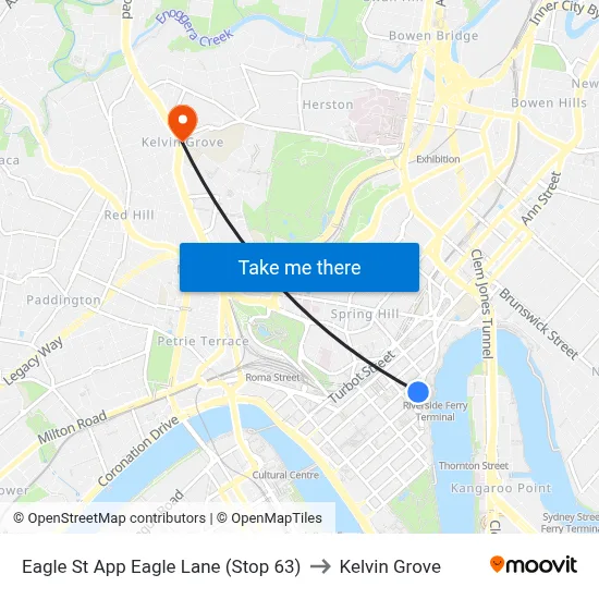 Eagle St App Eagle Lane (Stop 63) to Kelvin Grove map