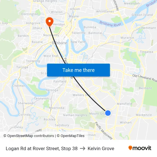 Logan Rd at Rover Street, Stop 38 to Kelvin Grove map
