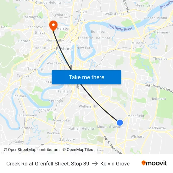 Creek Rd at Grenfell Street, Stop 39 to Kelvin Grove map