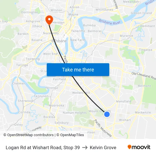 Logan Rd at Wishart Road, Stop 39 to Kelvin Grove map