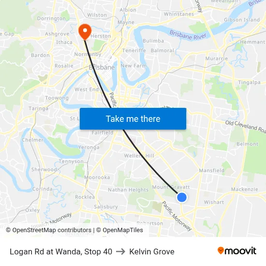 Logan Rd at Wanda, Stop 40 to Kelvin Grove map