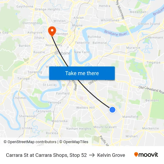 Carrara St at Carrara Shops, Stop 52 to Kelvin Grove map