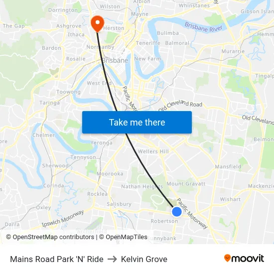 Mains Road Park 'N' Ride to Kelvin Grove map