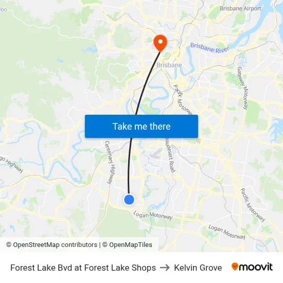 Forest Lake Bvd at Forest Lake Shops to Kelvin Grove map