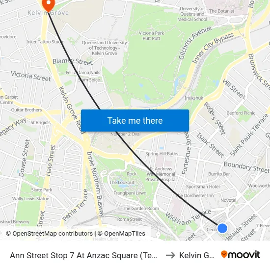 Ann Street Stop 7 At Anzac Square (Temp Closed) to Kelvin Grove map