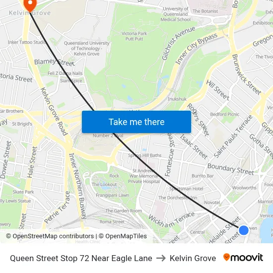 Queen Street Stop 72 Near Eagle Lane to Kelvin Grove map