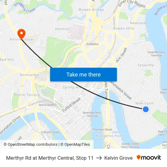 Merthyr Rd at Merthyr Central, Stop 11 to Kelvin Grove map
