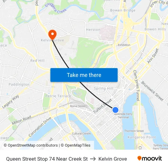 Queen Street Stop 74 Near Creek St to Kelvin Grove map