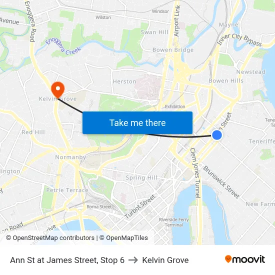 Ann St at James Street, Stop 6 to Kelvin Grove map