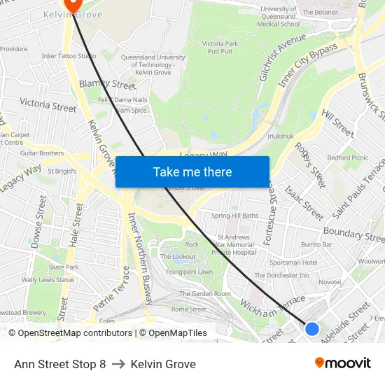 Ann Street Stop 8 to Kelvin Grove map