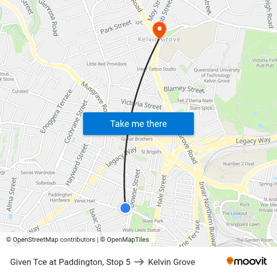 Given Tce at Paddington, Stop 5 to Kelvin Grove map