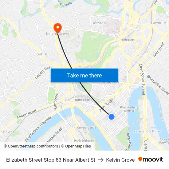 Elizabeth Street Stop 83 Near Albert St to Kelvin Grove map