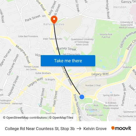 College Rd Near Countess St, Stop 3b to Kelvin Grove map