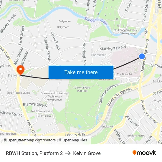 RBWH Station, Platform 2 to Kelvin Grove map