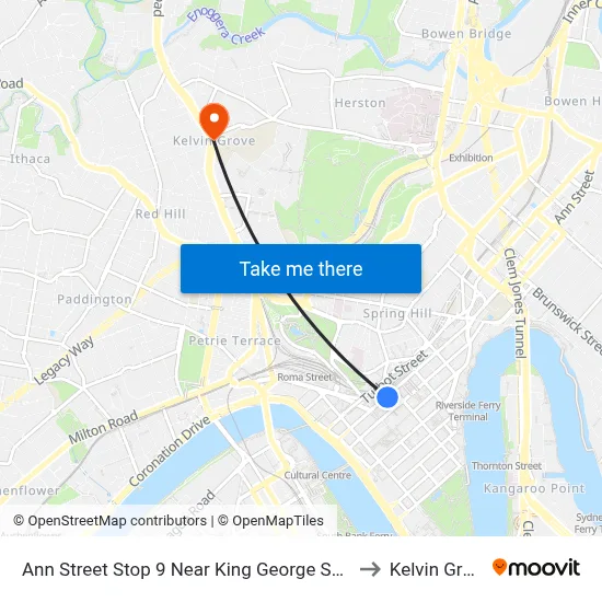 Ann Street Stop 9 Near King George Square to Kelvin Grove map