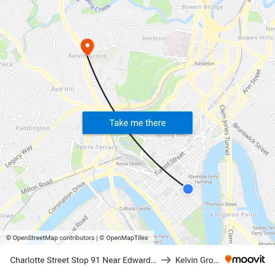 Charlotte Street Stop 91 Near Edward St to Kelvin Grove map
