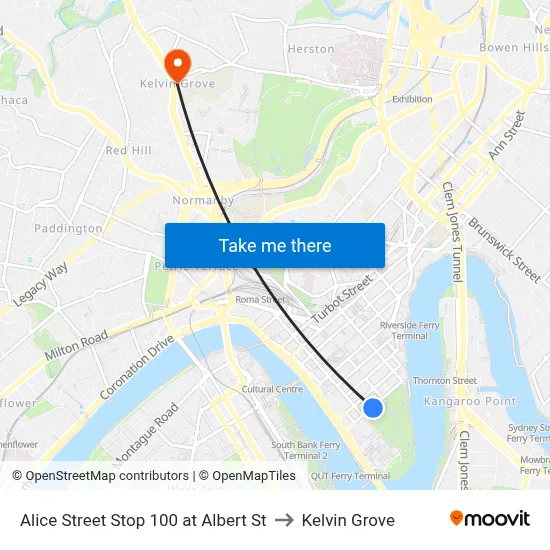 Alice Street Stop 100 at Albert St to Kelvin Grove map