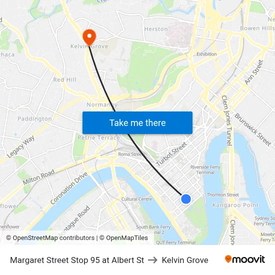 Margaret Street Stop 95 at Albert St to Kelvin Grove map