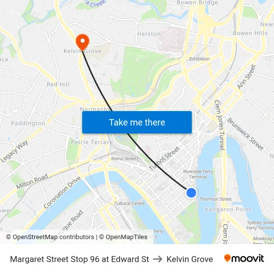 Margaret Street Stop 96 at Edward St to Kelvin Grove map