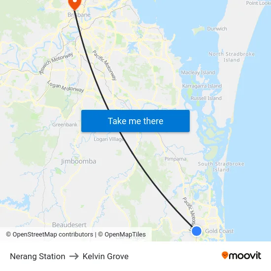 Nerang Station to Kelvin Grove map