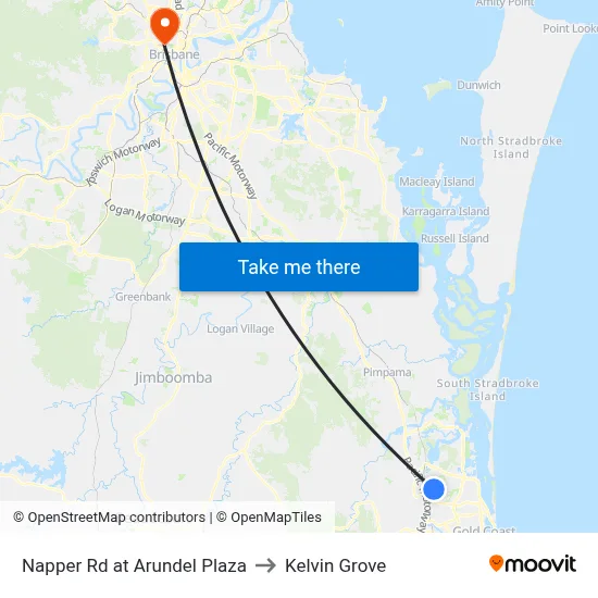 Napper Rd at Arundel Plaza to Kelvin Grove map