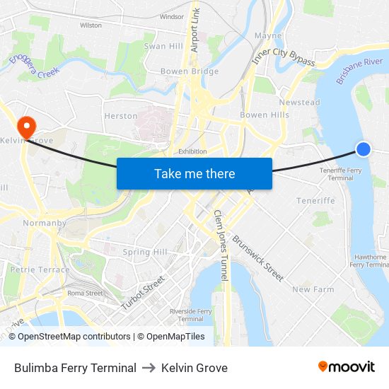 Bulimba Ferry Terminal to Kelvin Grove map