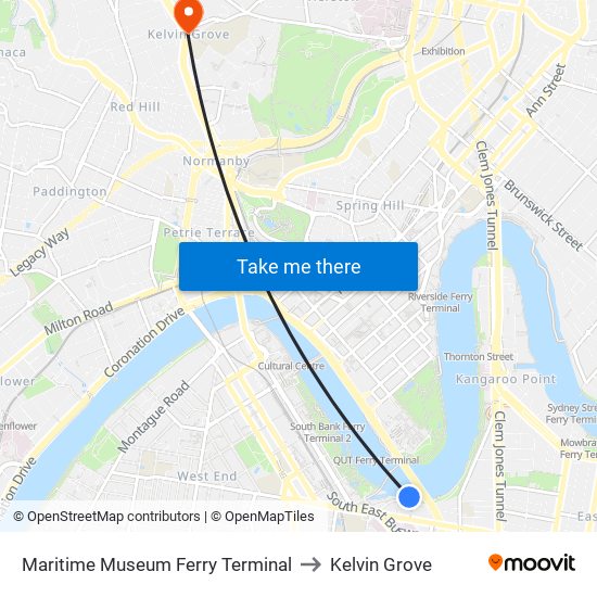 Maritime Museum Ferry Terminal to Kelvin Grove map