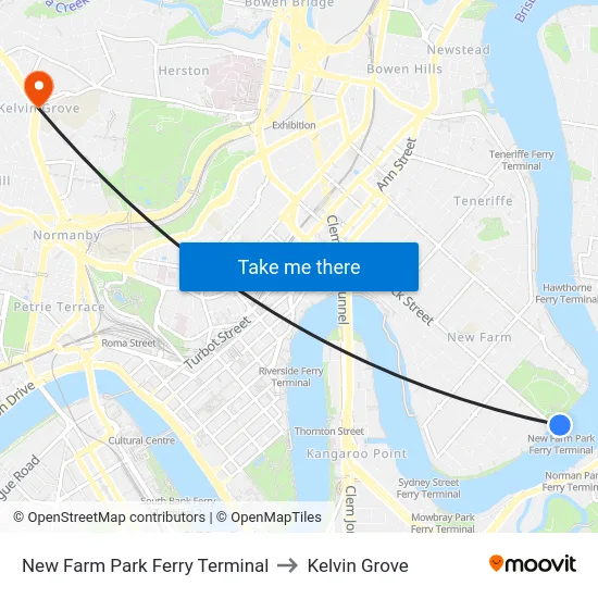 New Farm Park Ferry Terminal to Kelvin Grove map