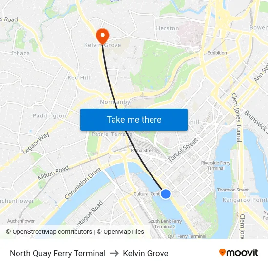 North Quay Ferry Terminal to Kelvin Grove map