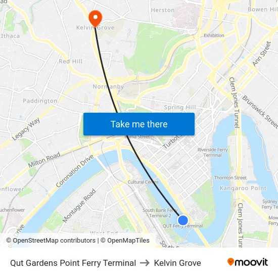 Qut Gardens Point Ferry Terminal to Kelvin Grove map