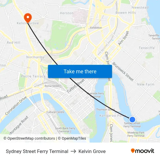 Sydney Street Ferry Terminal to Kelvin Grove map