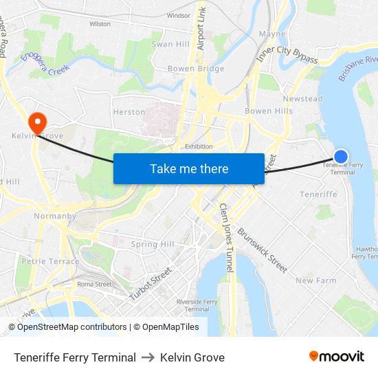 Teneriffe Ferry Terminal to Kelvin Grove map