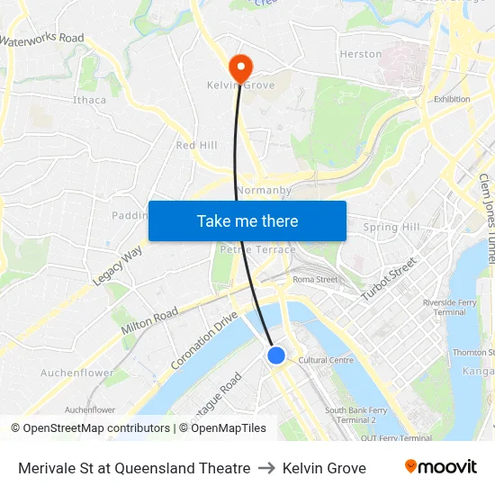 Merivale St at Queensland Theatre to Kelvin Grove map