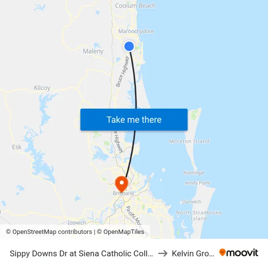 Sippy Downs Dr at Siena Catholic College to Kelvin Grove map
