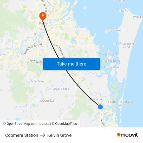 Coomera Station to Kelvin Grove map