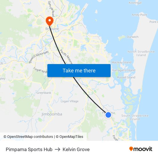 Pimpama Sports Hub to Kelvin Grove map