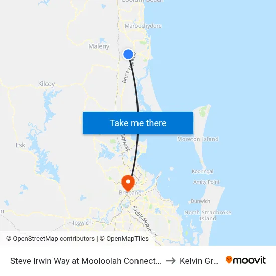 Steve Irwin Way at Mooloolah Connection Rd to Kelvin Grove map